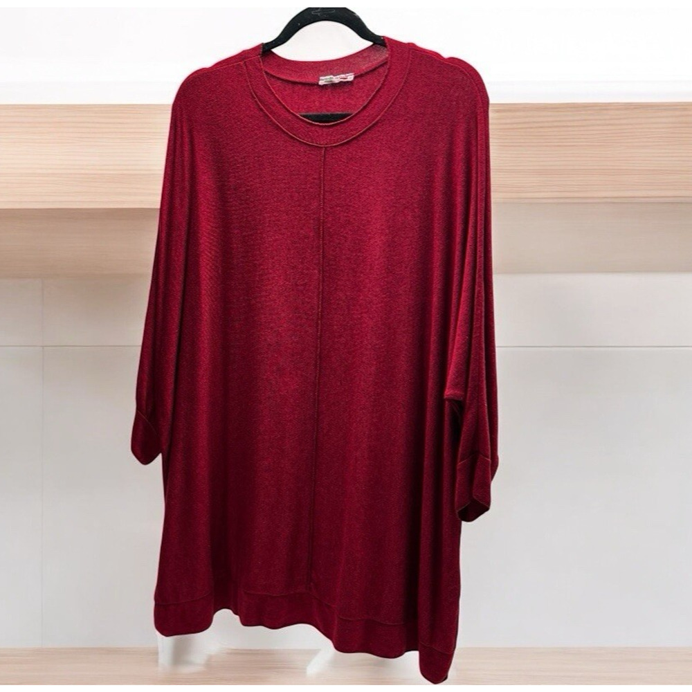 Made In Italy Tunic Top Jumper XL Round Neck Lagenlook Dark Pink Doleman Sleeve